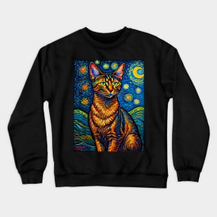 The Abyssinian Cat in starry night Crewneck Sweatshirt